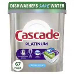 Staples Cascade ActionPacs Platinum Dishwasher Detergent - Fresh Scent - 67 Pack offer