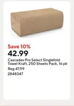 Staples Cascades Pro Select Singlefold Towel Kraft, 250 Sheets Pack, 16 pk offer