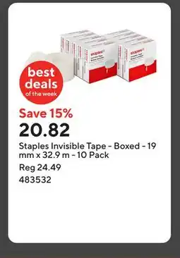 Staples Staples Invisible Tape - Boxed - 19 mm x 32.9 m - 10 Pack offer