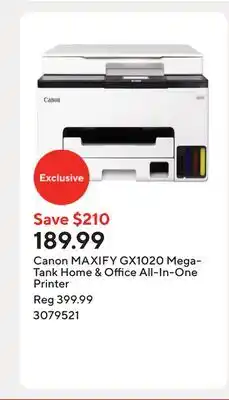 Staples Canon MAXIFY GX1020 MegaTank Home & Office All-In-One Printer offer