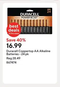 Staples Duracell Coppertop AA Alkaline Batteries - 24 pk offer