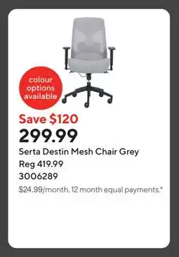 Staples Serta Destin Mesh Chair Grey offer
