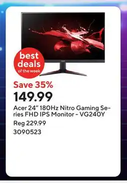 Staples Acer 24 180Hz Nitro Gaming Series FHD IPS Monitor - VG240Y offer