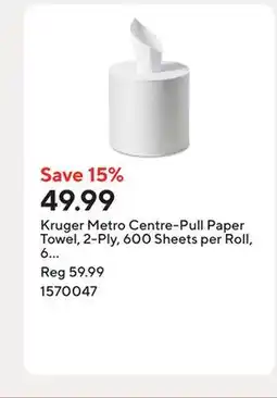 Staples Kruger Metro Centre-Pull Paper Towel, 2-Ply, 600 Sheets per Roll, 6 Pack offer