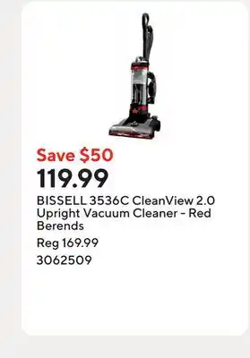 Staples BISSELL 3536C CleanView 2.0 Upright Vacuum Cleaner - Red Berends offer