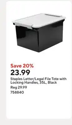 Staples Staples Letter/Legal File Tote with Locking Handles, 35L, Black offer