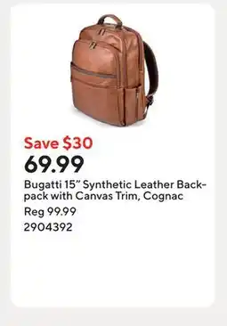 Staples Bugatti 15 Synthetic Leather Backpack with Canvas Trim, Cognac offer