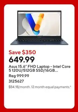 Staples Asus 15.6 FHD Laptop - Intel Core 5 120U/512GB SSD/16GB RAM/Windows 11 Home offer