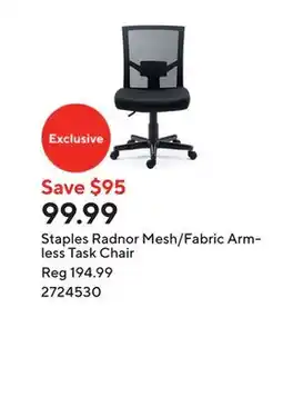 Staples Staples Radnor Mesh/Fabric Armless Task Chair offer