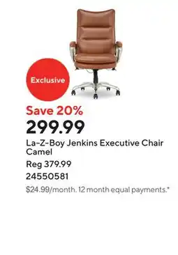 Staples La-Z-Boy Jenkins Executive Chair Camel offer