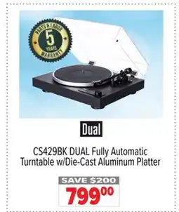 2001 Audio Video CS429BK DUAL Fully Automatic Turntable w/Die-Cast Aluminum Platter offer