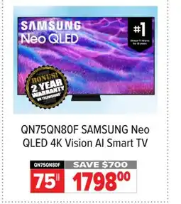 2001 Audio Video QN75QN80F 75 SAMSUNG Neo QLED 4K Vision AI Smart TV offer
