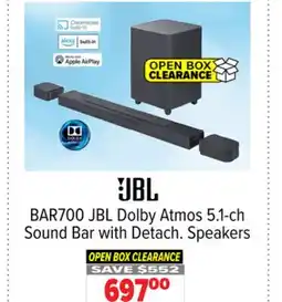 2001 Audio Video BAR700 JBL Dolby Atmos 5.1-ch Sound Bar with Detach. Speakers offer