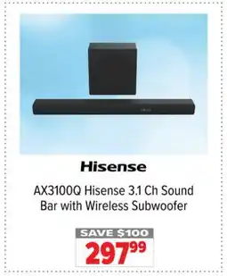 2001 Audio Video AX3100Q Hisense 3.1 Ch Sound Bar with Wireless Subwoofer offer