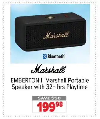 2001 Audio Video EMBERTONIII Marshall Portable Speaker with 32+ hrs Playtime offer