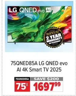2001 Audio Video 75QNED85A 75 LG QNED evo AI 4K Smart TV 2025 offer