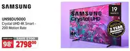 2001 Audio Video UN98DU9000 SAMSUNG 98 Crystal UHD 4K Smart - 200 Motion Rate offer