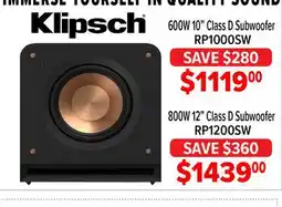 2001 Audio Video RP1000SW Klipsch 600W 10 Class D Subwoofer offer