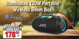 2001 Audio Video SPPA15BT JVC Illuminated 120W Portable Wireless Boom Box offer