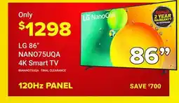 Visions Electronics LG 86 NANO75UQA 4K Smart TV offer