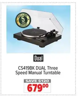 2001 Audio Video CS419BK DUAL Three Speed Manual Turntable offer