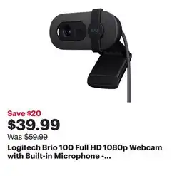 Best Buy Logitech Brio 100 Full HD 1080p Webcam with Built-in Microphone - Graphite offer