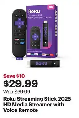 Best Buy Roku Streaming Stick 2025 HD Media Streamer with Voice Remote offer