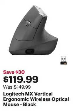 Best Buy Logitech MX Vertical Ergonomic Wireless Optical Mouse - Black offer