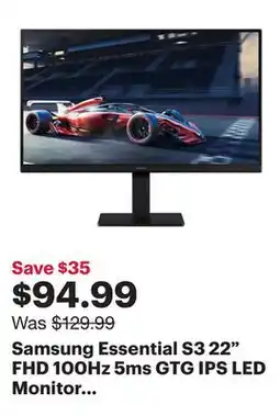 Best Buy Samsung Essential S3 22 FHD 100Hz 5ms GTG IPS LED Monitor (LS22D300GANXZA) - Black offer
