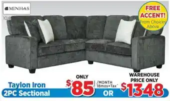 Surplus Furniture Taylon Iron 2-Piece Sectional offer