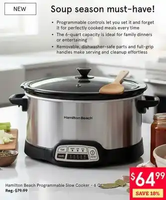 Kitchen Stuff Plus Hamilton Beach Programmable Slow Cooker-6 Qt offer