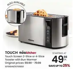 Stokes Touch Screen 2-Slice or 4-Slice Toaster with Bun Warmer offer