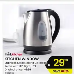 Stokes KITCHEN WINDOW Stainless Steel Electric Cordless Kettle with LED Light offer