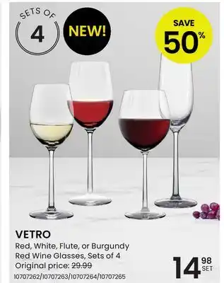 Stokes VETRO Red, White, Flute, or Burgundy Red Wine Glasses offer