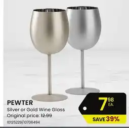Stokes PEWTER Silver or Gold Wine Glass offer