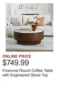 Costco Foremost Round Coffee Table with Engineered Stone Top offer