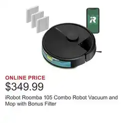 Costco iRobot Roomba 105 Combo Robot Vacuum and Mop with Bonus Filter offer