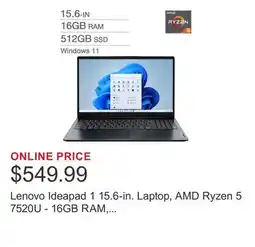Costco Lenovo Ideapad 1 15.6-in. Laptop, AMD Ryzen 5 7520U - 16GB RAM, 512GB SSD offer