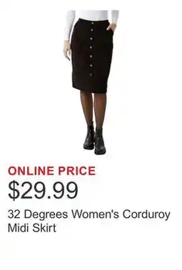 Costco 32 Degrees Women's Corduroy Midi Skirt offer