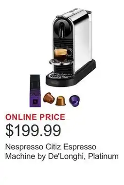 Costco Nespresso Citiz Espresso Machine by De'Longhi, Platinum offer