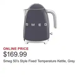 Costco Smeg 50's Style Fixed Temperature Kettle, Grey offer