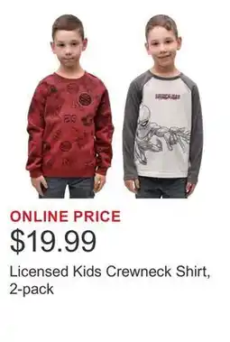 Costco Licensed Kids Crewneck Shirt, 2-pack offer