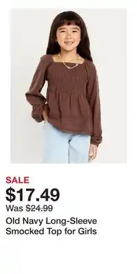 Old Navy Old Navy Long-Sleeve Smocked Top for Girls offer