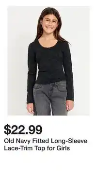 Old Navy Old Navy Fitted Long-Sleeve Lace-Trim Top for Girls offer