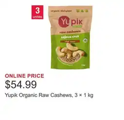 Costco Yupik Organic Raw Cashews, 3 × 1 kg offer