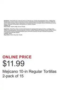 Costco Mejicano 10-in Regular Tortillas 2-pack of 15 offer