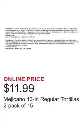 Costco Mejicano 10-in Regular Tortillas 2-pack of 15 offer