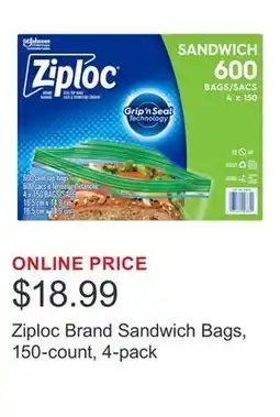 Costco Ziploc Brand Sandwich Bags, 150-count, 4-pack offer
