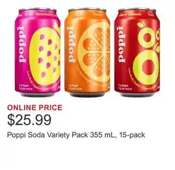 Costco Poppi Soda Variety Pack 355 mL, 15-pack offer