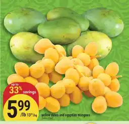 Marché Adonis Yellow dates and egyptian mangoes offer